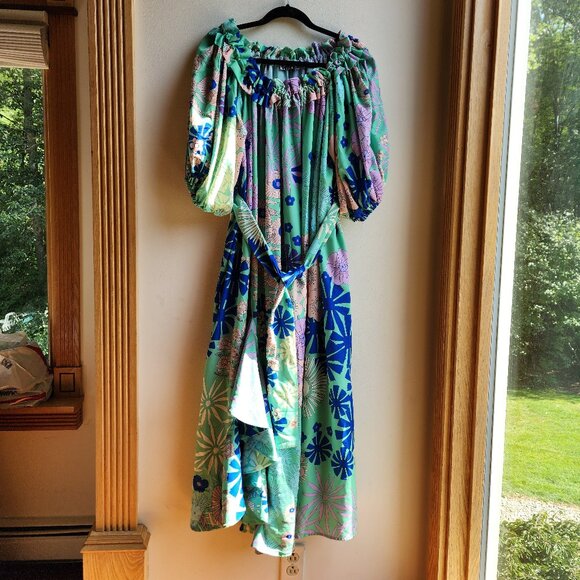 NWT Anthropologie "OOPSCOOL" Off-The-Shoulder Printed Dress Size Large - Picture 5 of 16